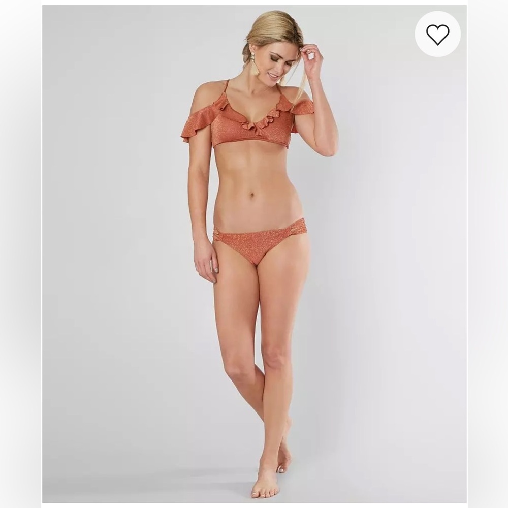 Soluna Swim Rust Metallic Ruffle Bikini Set – Glitter Bronze Two Piece